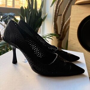 Chic Classic Prada Black Detailed Perforated Heels women’s UK 37.5 / US 7.5